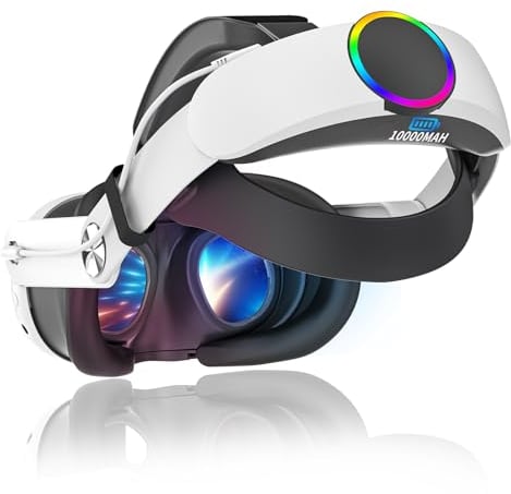 EVARY Cinturino compatibile con Meta/Quest 3, accessori VR con batteria da 10000mAh per un tempo di gioco di 3-5 ore, cinturino regolabile rapidamente ricaricabile.