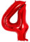 Ponmoo 40 Zoll Foil Luftballon Zahl 4 Rot (101cm), Aufblasbares Helium oder Luft, Riesige Folienballons Nummer 0-9, Große Ballons für Hochzeitstag und Geburtstagsparty Ballon Dekoration