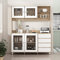 Caldion Freistehender Küchenschrank mit Glastüren, Buffetschrank Vitrinenschrank mit Einlegeböden und Schubladen,Modernes Sideboard mit Hutch und Haken 160 cm weiß und Holzfarbe