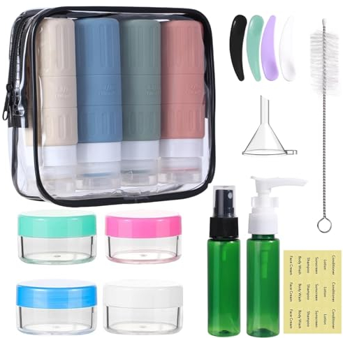 Echify 100ML Travel Bottles for Toiletries - 18 Pack Leak Proof Travel Bottles Set TSA Approved Travel Size Toiletry Containers Silicone Squeezable Travel Accessories for Shampoo Conditioner Lotion