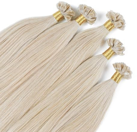 hair2heart Premium Extensions Echthaar Bondings glatt - 25 Strähnen 1g 60cm 10/1 hell-lichtblond asch