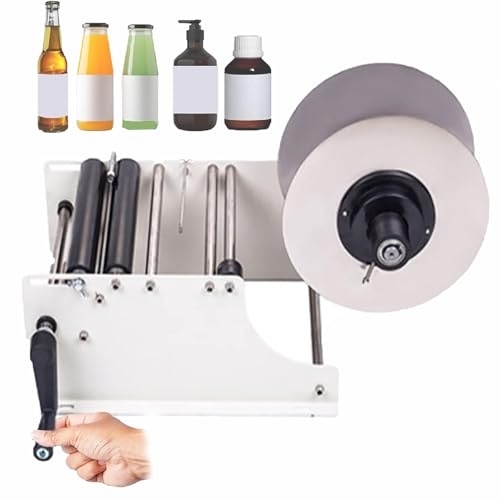 PLABNK Manual Round Bottle Labeling Machine (15-30pcs/min), Label Width 30-100mm/ Length 30-200mm, Adjustable Speed+ Efficient/time-saving, for All Kinds of PET/Plastic/Glass Bottles,A