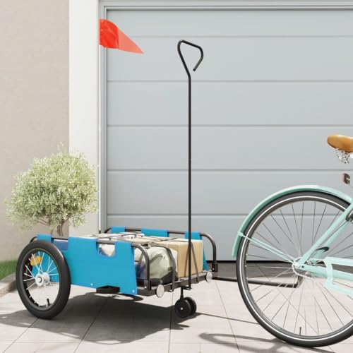 CIADAZ Cykelvagn blå oxfordtyg och järn, cykelsläp, lastvagn, handvagn, cykellastvagn, lastcykel – 94191