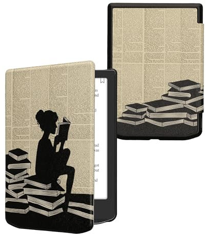kwmobile Étui Compatible avec Pocketbook Verse/Pro/Color/Vivlio Light/Light HD Coque - Étui à Rabat magnétique Tablette eReader Similicuir - Noir-Beige