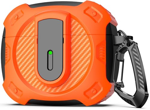 RFUNGUANGO Compatible with AirPods 3 Case with Cleaner Kit, 2024 New Space-themed Military Hard Shell Protective Armor with Lock Compatible with AirPod Gen 3 Charging Case 2021,Cosmos-Orange
