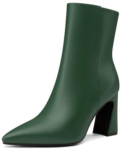 NobleOnly Donna Medio Chunky Blocco Tacco Heel Chiusa a Punta Stivaletti Cerniera Ufficio Casual Dress Stivali 8.5 CM Heels Verde Intenso 45 EU