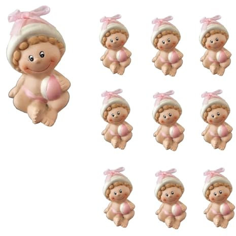 Lot de 10 figurines fille avec balle décoration gâteau dragées baptême anniversaire bébé fille baby shower 8 cm