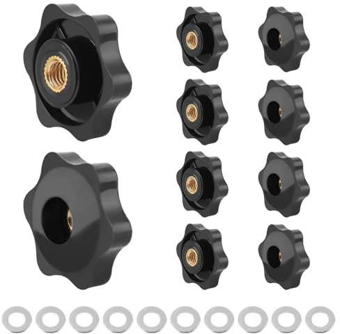 M6 Hex Clamping Nuts 10 Pcs, Plastic Stars Knob with Stainless Steel Washers, Black Star Handle Nuts for Mechanical, Furniture & Electronic Equipment