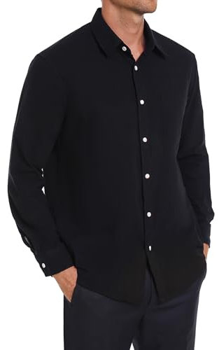 iClosam Chemise en Lin Homme Manches Longues Été Coton Chemises Shirt de Couleur Unie Leger Respirant Casual Noir XXL
