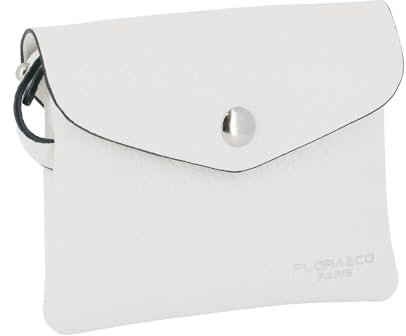 flora & co - Petit Porte-Monnaie Cartes Similicuir Souple - Portefeuille Pochette Rabat Zip avec Crochet Porte-clé - Pratique Léger - Blanc