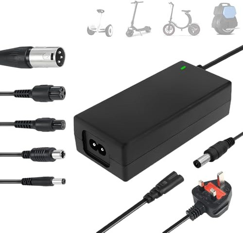 ZHSDUEWN Electric Scooter Charger, 42V 2A Hoverboard Charger UK 3 Pin, Mobility Scooter Charger, Electric Bike Charger with 6 Connections, e Scooter Charger for Balance Scooter, Hoverboard