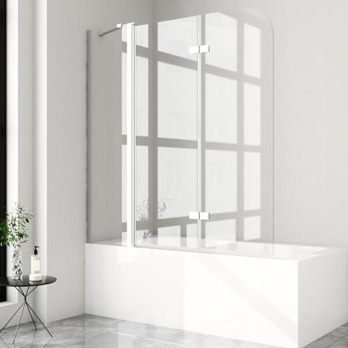 Duschwand für badewanne 160x140cm 3-teilig Faltwand für Badewanne, 6mm Nano Glas Duschwand Badewannenaufsatz mit festem Segment Duschtrennwand Duschabtrennung Badewanne