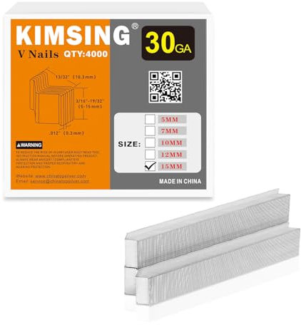 Chiodi a V da 15 mm, calibro 30, diametro 10,3 mm, lunghezza 15 mm, UNI in legno duro, tipo V, chiodatrice per cornici V1015, 4.000 pezzi/scatola