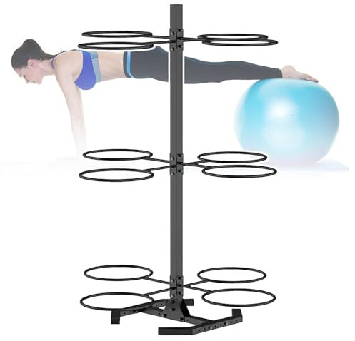 HCAUYNN Aufbewahrungsregale FüR GymnastikbäLle Und BalancebäLle, Yogaballhalter Mit GroßEr KapazitäT, Bodenstehend, Aufrechtes Aufbewahrungsregal Aus Metall FüR PilatesbäLle,12balls