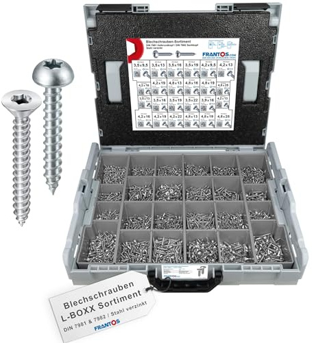 FRANTOS L-Boxx Sortimentskoffer mit Blechschrauben DIN 7981 & DIN 7982 - Stahl verzinkt I 4425 tlg. - Linsenkopfschrauben Sortiment Schraubensortiment