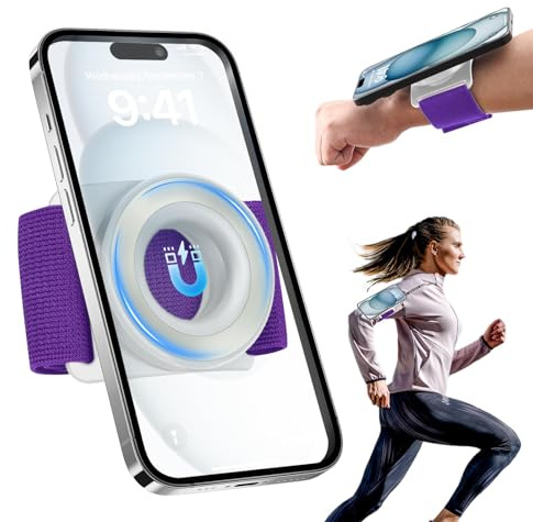 TOPGO Running Phone Holder for iPhone [360° Rotatable & Upgrade Anti-Drop] Magnetic Wrist Phone Holder, Armband Cell Phone Holder Compatible with magsafe iPhone 16 Pro Max and Android - Purple