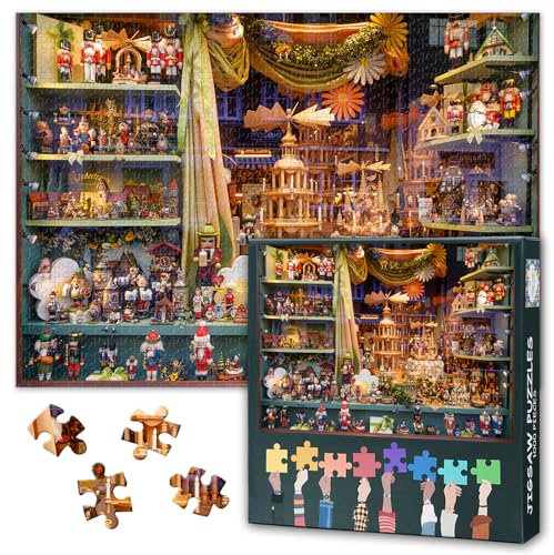 Puzzles for Adults 1000 Pieces Rothenburg Ob Der Tauber Germany Souvenir Shop Window Displaying Puzzles Bavarian Nutcracker Soldier Doll Puzzle Games for Adults Hard Challenging Jigsaw Puzzles