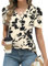 EFFAN T Shirts for Women Puff Sleeve V Neck Tops for Women Summer Casual T-Shirt Tunic Blouse(Apricot Black-Floral,XL)