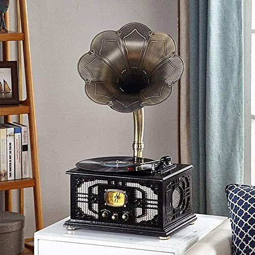 WDWDW Retro Vintage Phonographen Plattenspieler Multifunktions Altes Radio Stereo Subwoofer Ornamente Plattenspieler Geschenk Ornamente