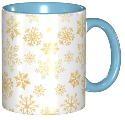 qrESONES Ceramic Mug Large Coffee Mugs Breakfast Mug Oat Milk Cup Teacup,Gold Snowflake Christmas Xmas White,Sky Blue,One Size