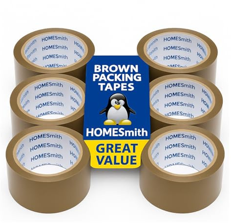 HomeSmith Braunes Paketklebeband, 3 Rollen, 48 mm x 50 m, Packband für Umzug, Zuhause, Büro oder Geschäft, stark klebendes Mehrzweckband