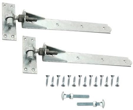 Heavy-Duty Garden Gate Fitting Kit 24” (600mm) Adjustable Hook and Band Hinges Pair Galvanised Finish – Ideal for Wooden Garden Gate, Garage Door, Driveway