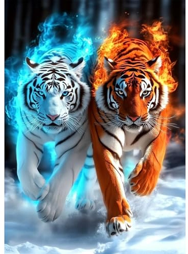 TOSTOG Diamond Painting für Erwachsene,Zwei Tiger Diamant Painting Kits Full Drill Bilder 5D DIY Diamant Malerei Set 30x40cm für Wanddekor