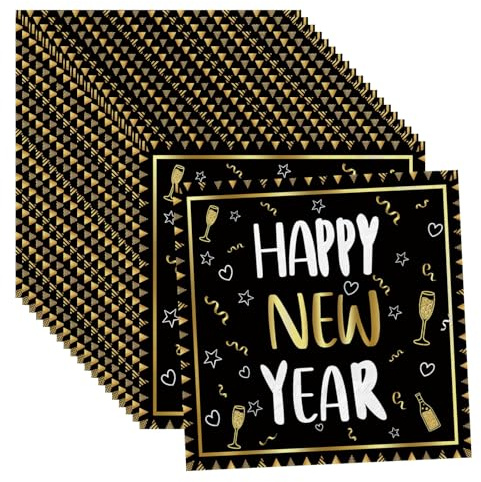 Servietten Silvester Deko 2027,33x33cm Schwarz Gold Silvester Servietten | 40 Stück Happy New Year Papierservietten Silvesterdeko Papierservietten für Deko Silvester Tischdeko Party Tisch Dekoration
