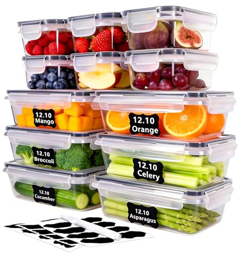 SERIONR 12 Frischhaltedosen mit Deckel, 6 x 1 L/0,55 L, 100% Auslaufsicher | BPA-frei, stapelbar, spülmaschinenfest, frischhaltedosen sind mikrowellen und kühlschrank,mit Etiketten und Markierstift