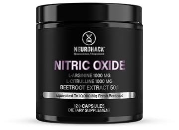 NEUROHACK Nitric Oxide Capsules – Beetroot Extract 50:1 (10,000mg Equivalent), L-Citrulline 1000mg & L-Arginine 1000mg – Blood Flow, Circulation, Pump, Endurance, Libido & Vitality Support