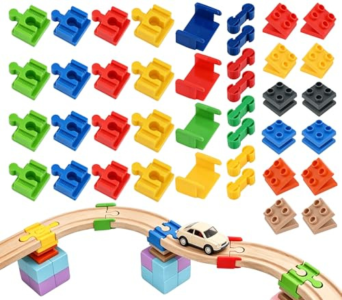 WEXFFU 40 Stück Holzeisenbahn Schienen Adapter, Eisenbahn Spielzeug Zubehör, Schienenverbinder aus Kunststoff, Holz Schienen Connectors, Holzeisenbahn Verbinde für Kinder im Alter Von 3-7