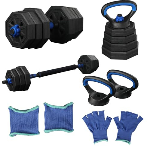 HCT STYLE Hantelset 10-40 KG 4 in 1 mit Kurzhantel, Langhantel und Kettlebell