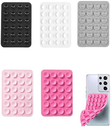 KAHZOR 5 Stück Saugnapf Handy Doppelseitig Halterung Silikon Noppen Halterung, Einseitig Klebend für Selfies & Videos, Rutschfest Smartphone Grip & Ständer, Handy Zubehör Kleber Rückseite In 5 Farbe