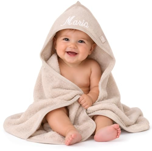 Kidsmood - personalisiertes Kapuzenhandtuch Baby | Niedliches Babyhandtuch, Bestickt mit Namen | Flauschig & sicher für zarte Babyhaut Liebevolles Geschenk zur Geburt Mädchen & Jungen (100x100 cm)