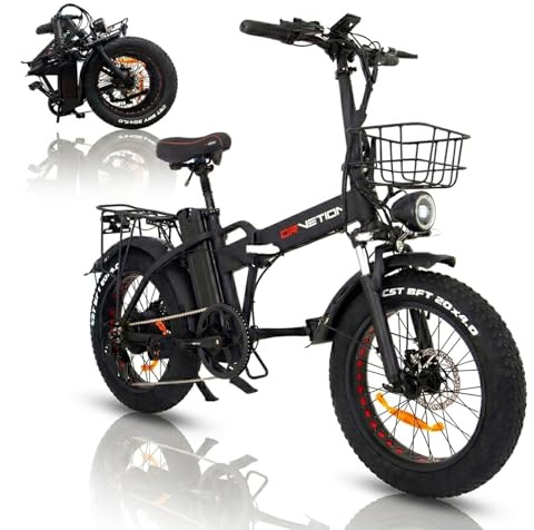Woozis E Bike für Damen & Herren, Elektrofahrrad mit Samsung Akku, Cts Reifen, Kompatibel, Shimano 7-Gang, Alu-Rahmen, Cts Reifen 20x4“, Kompatibel, Klapprad (Schwarz, Amperestunden, 15)