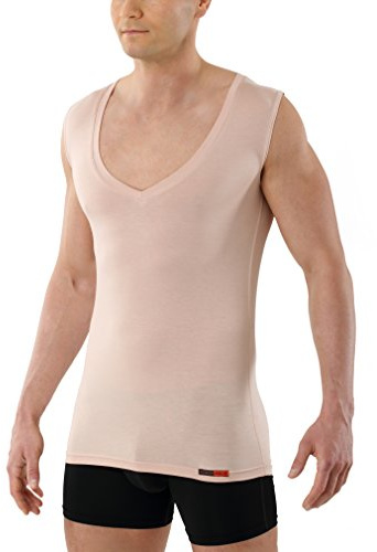 ALBERT KREUZ Deep-V-Unterhemd Business Herrenunterhemd unsichtbar aus Micromodal Light atmungsaktiv ohne Arm Hautfarbe Nude