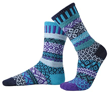 Solmate Socks - Mismatched Crew Socks for Women or Men, Water, Large