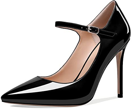 Soireelady Women's Mary Jane Strap Pumps |10cm Pointed Toe Stiletto | Court Shoes for Wedding Party Dress