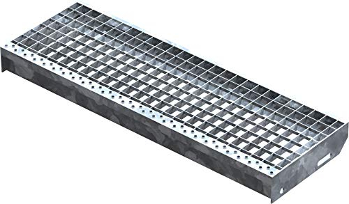 Fenau – 800 x 270 mm - Gitterrost-Stufe (R11) XSL, MW: 30/30 mm, verzinkt, Stahl-Treppenstufe nach DIN-Norm, Fluchttreppen geeignet, Anti-Rutsch-Wirkung