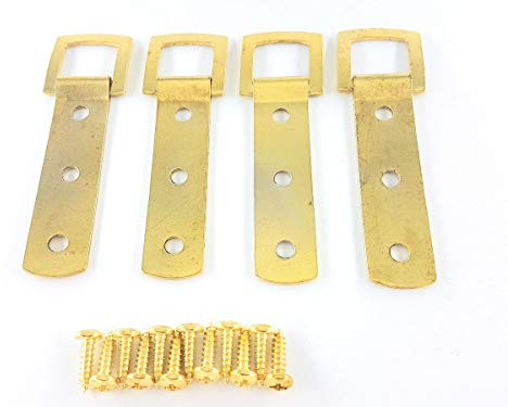 4 ganci per cinghia placcati in ottone resistente con anelli a D per quadro/specchio, viti incluse.
