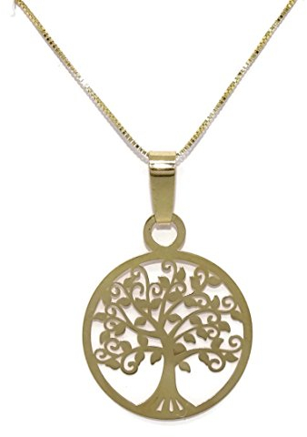 Never Say Never Collier en or jaune 18 carats avec arbre de vie de 2 cm de diamètre et chaîne vénitienne de 45 cm. Fermoir à ressort, Or jaune, Pas de gemme