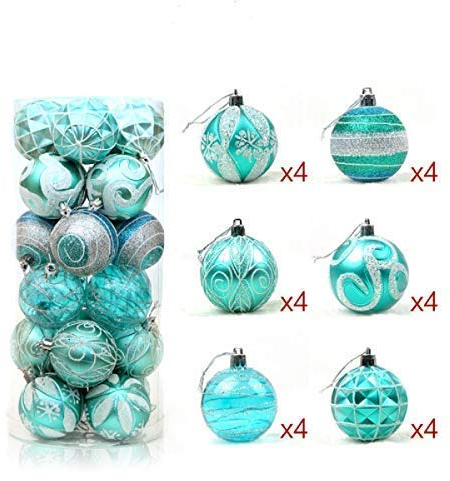 24 Stück Weihnachtskugeln Glänzend Glitzernd Matt Christbaumkugeln Weihnachten Baumschmuck Türkis Grün
