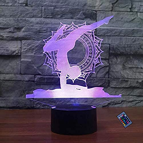 YTDZLTD Optische Täuschung 3D Yoga Nacht Licht 16 Farben Andern Sich Fernbedienung USB-Strom Touch Schalter Dekor Lampe LED Lampe Tisch Kinder Geburtstag Weihnachten Geschenk