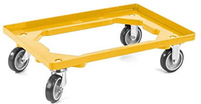 aidB Kunststoff Transportroller Offen - Gelb - mit Gummiräder, 2 Lenkrollen und 2 Bockrollen - Einzel