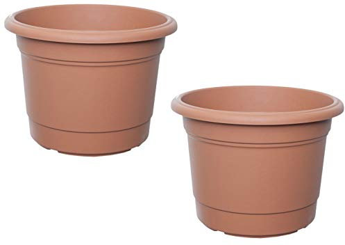 Whitefurze Plastics Set of 2 Terracotta Milano Round Plastic Flower Plant Planter Pot (40cm)