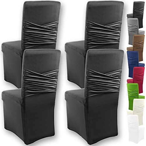 Gräfenstayn 4 pièces Housses de Chaise Stretch Victoria - Dossier Rond et Angulaire - Pack AVANTAGE - Ajustement bi-élastique avec Joint Oeko-Tex Standard 100 : Confiance vérifiée (Noir)