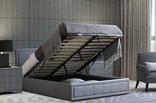 Home Treats Upholstered Bed | Ottoman Frame Grey Fabric With Storage (Double, No Mattress)