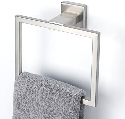 Sayayo Hand Towel Holder Towel Ring Square Towel Rail Wall Mounted for Bathroom Kitchen, SUS304 Stainless Steel Brushed Nickel Modern Square Design