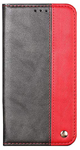 Ailisi Hülle für Galaxy A3 2017 Schutzhülle, Premium Luxus Klapphülle Slim Handyhülle mit Kartenfächern, Magnetisch Tasche Leder Flip Case für Samsung Galaxy A3 2017 Cover -Schwarz+Rot