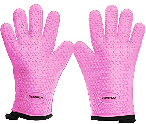 KITCHEN PERFECTION Silicone Smoker Oven Gloves -Extreme Heat Resistant BBQ Gloves-Handle Hot Food Right on Your Grill Fryer & Pit|Waterproof Grilling Cooking Baking Mitts|Superior Value Set+3 Bonuses